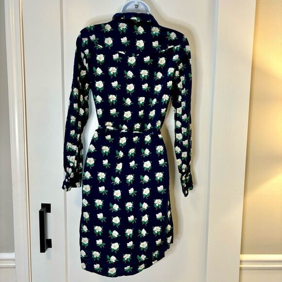 Draper James long sleeve navy floral tie button shirt dress woman’s size 6 - Picture 4 of 8